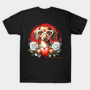 Valentine Dachshund Flowers and Heart T-Shirt